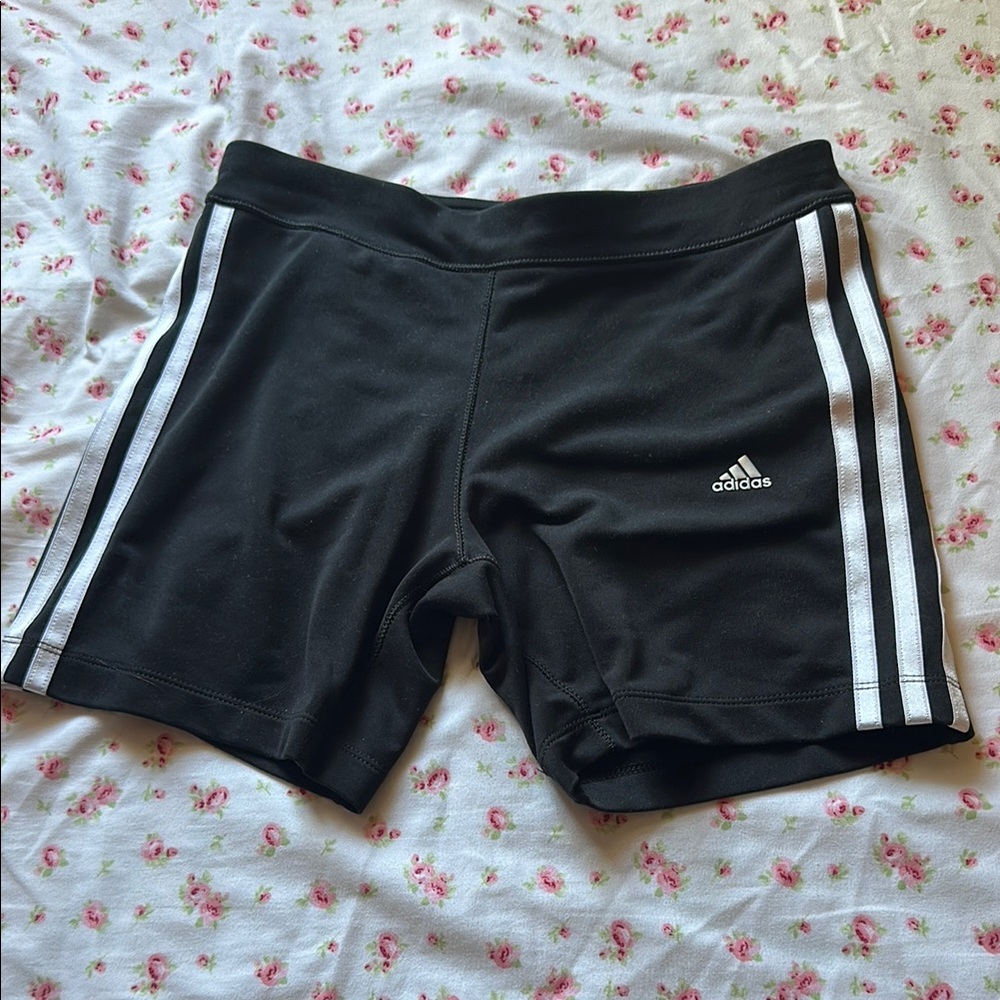 Adidas Black and White Athletic Shorts with Classic Stripes